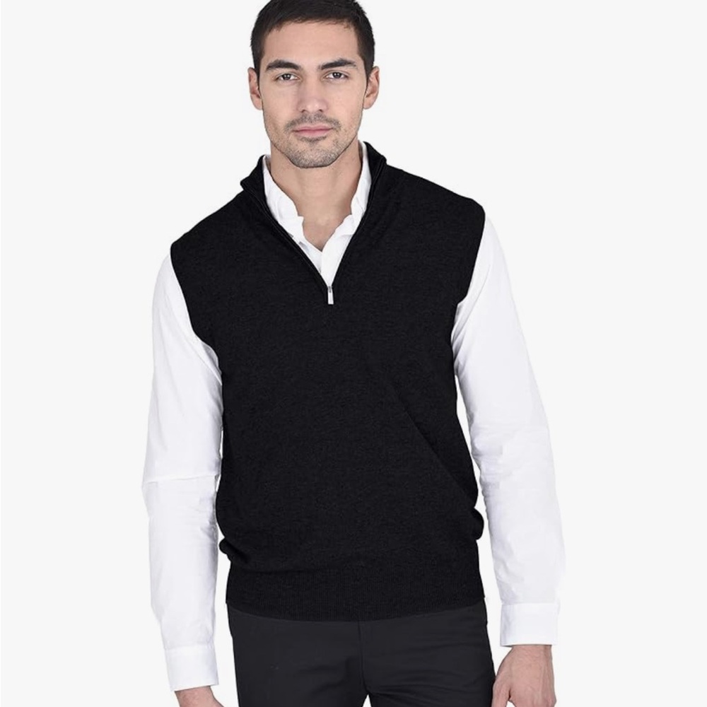 State Fusio Quarter Zip Up Sweater Vest Cashmere Merino Wool